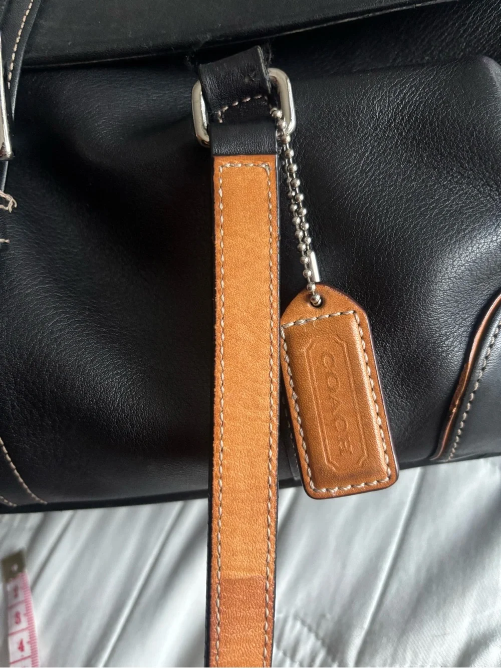 Coach Black Leather Duffel Bag with Tan Accents